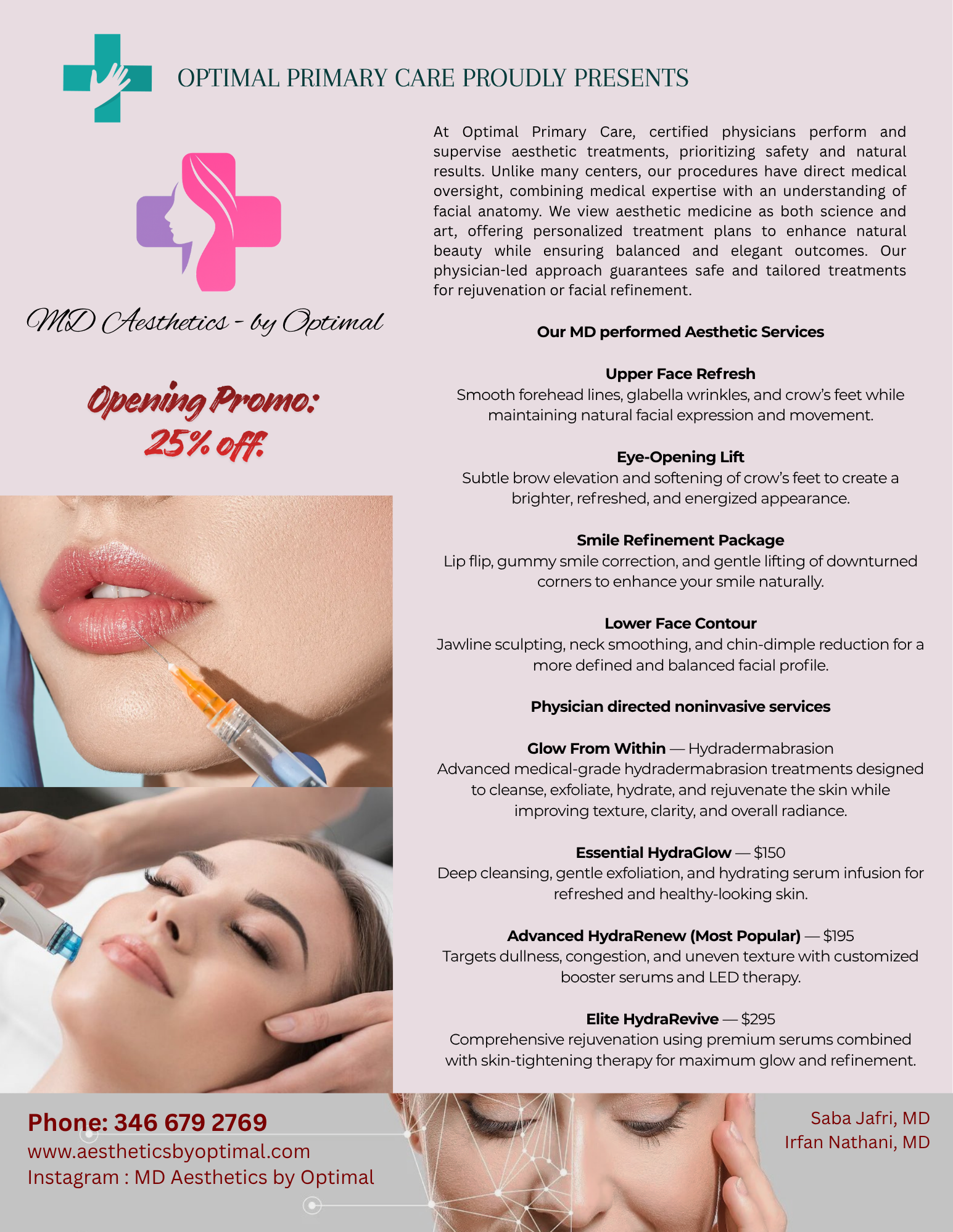 MD Aesthetics by Optimal — services flyer